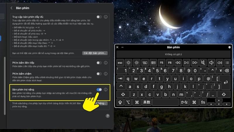 Bật mở B&agrave;n ph&iacute;m trợ năng (Accessibility Keyboard)
