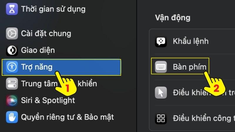 Chọn Trợ năng (Accessibility) > Chọn B&agrave;n ph&iacute;m (Keyboard)