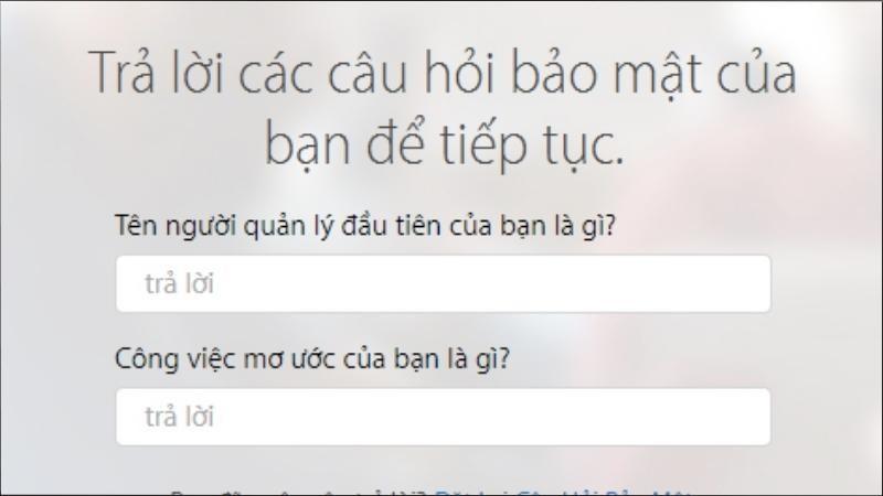 Trả lời c&acirc;u hỏi bảo mật để kh&ocirc;i phục iCloud 