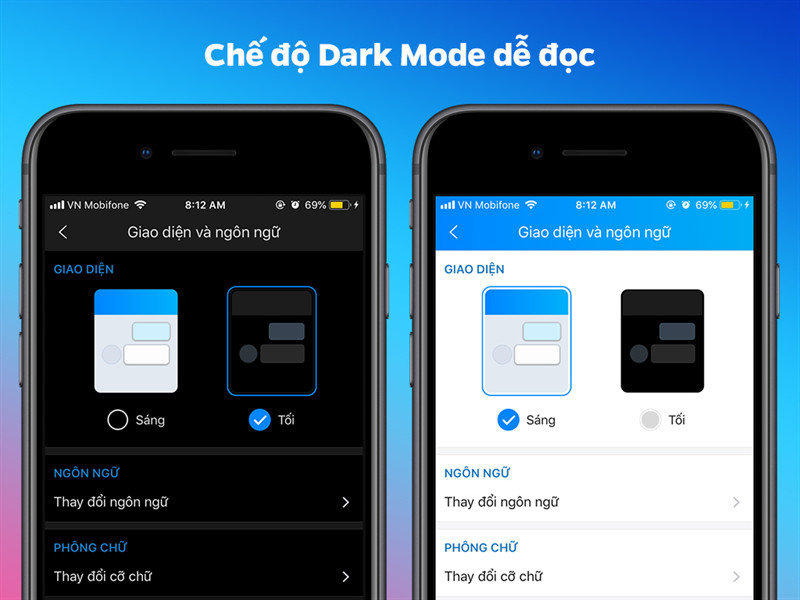 chế độ dark mode trên Zalo