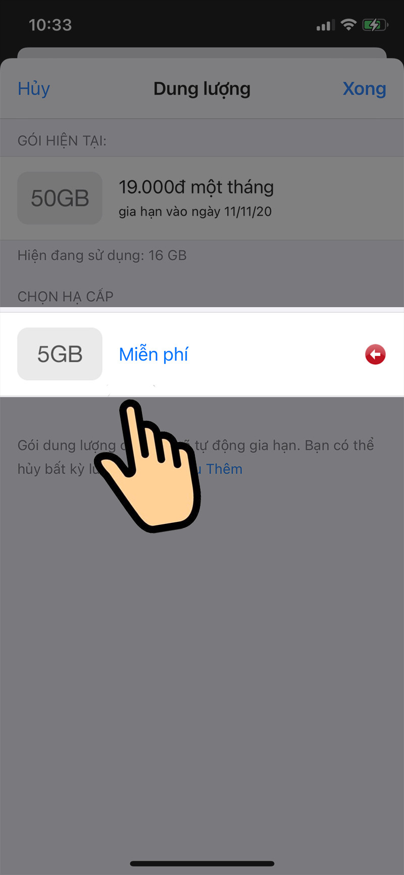 Chọn gói 5GB miễn phí