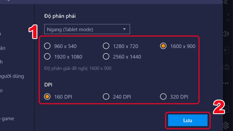 Điều chỉnh độ phân giải Bluestacks