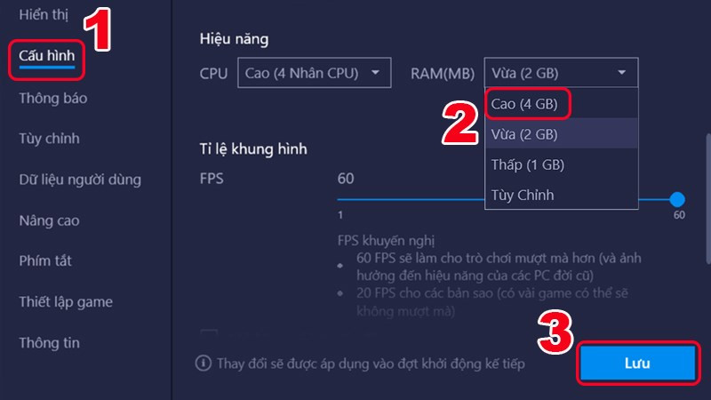 Điều chỉnh RAM cho Bluestacks