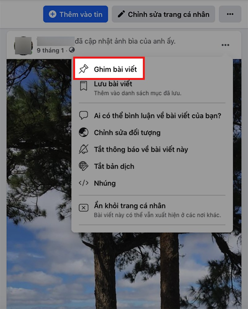 Ghim bài viết trên Facebook bằng máy tính