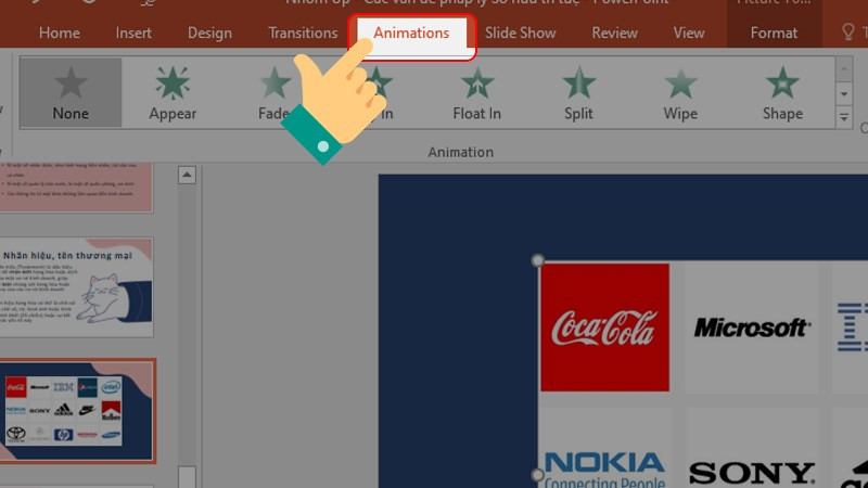 Nhấn chọn tab Animation hình ảnh