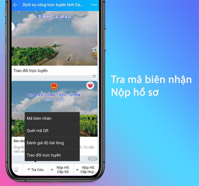 Nộp hồ sơ, tra mã biên nhận