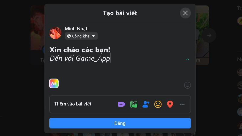 Sao chép và dán về Status của bạn