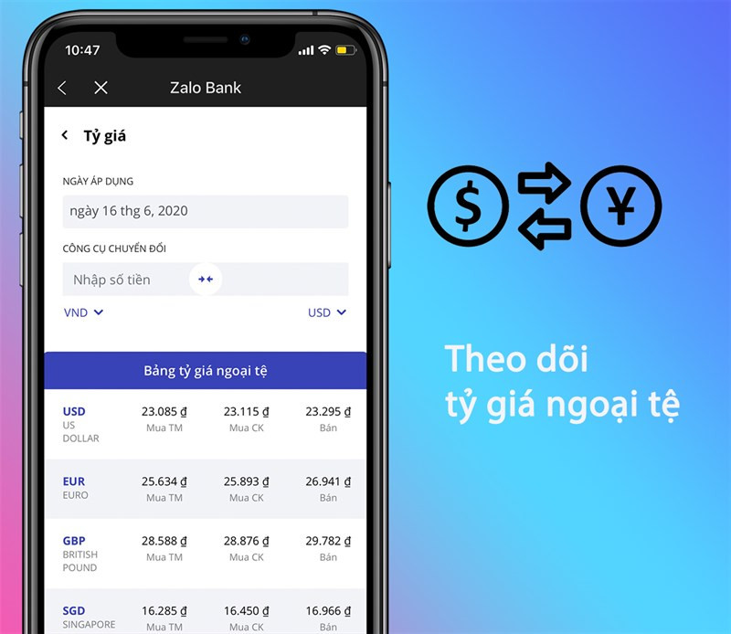 Theo dõi tỷ giá ngoại tệ trên Zalo