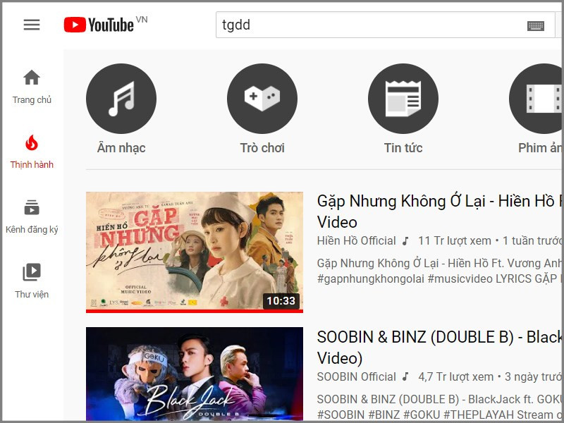 Xem top thịnh h&agrave;nh tr&ecirc;n Youtube