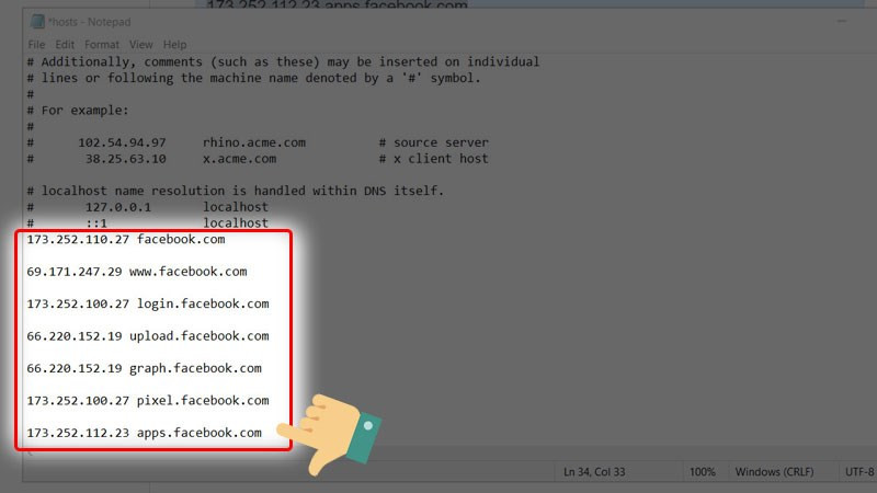 Copy dãy hosts ở phía trên và dán vào cuối File Hosts