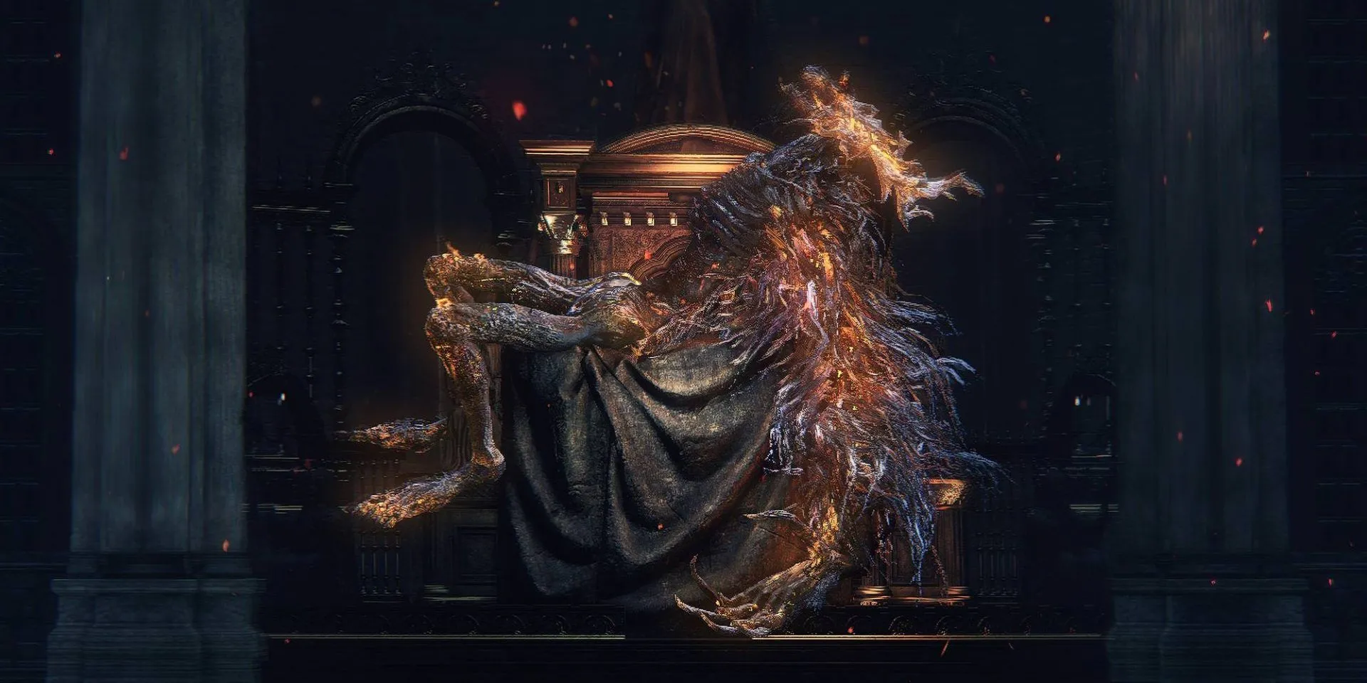 Boss Laurence The First Vicar Bloodborne ngồi trên ngai