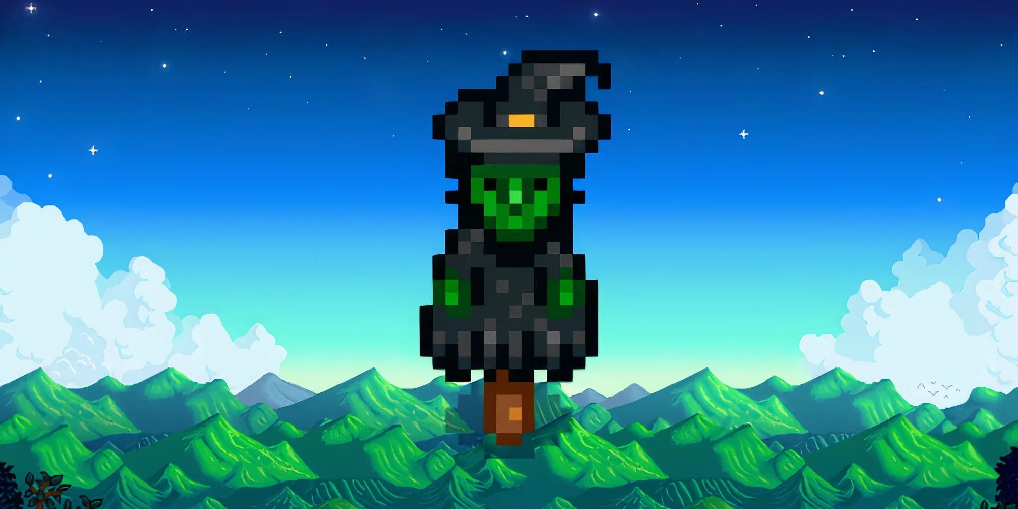 Bù nhìn đặc biệt số 2 có mũ phù thủy và bí ngô tại Lễ hội Ma Stardew Valley