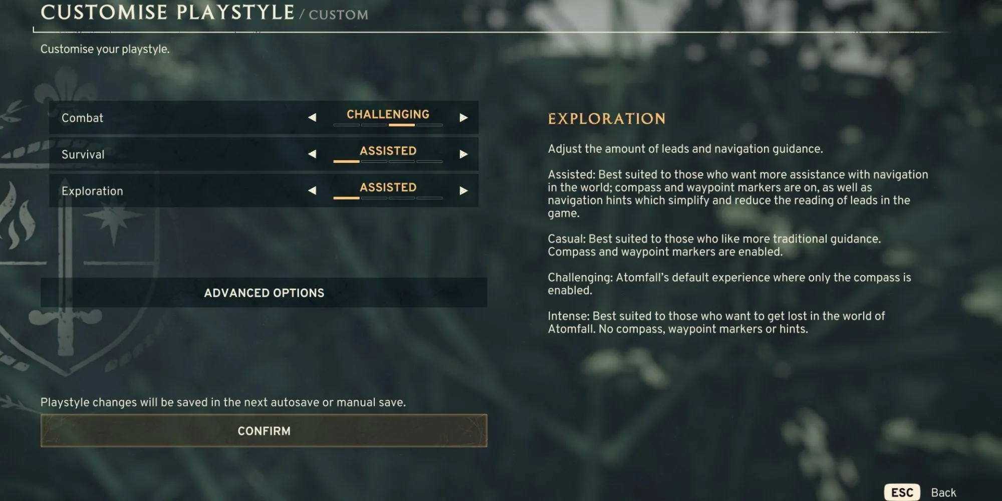 Các tùy chọn chế độ độ khó khám phá trong game Atomfall hiển thị trên màn hình