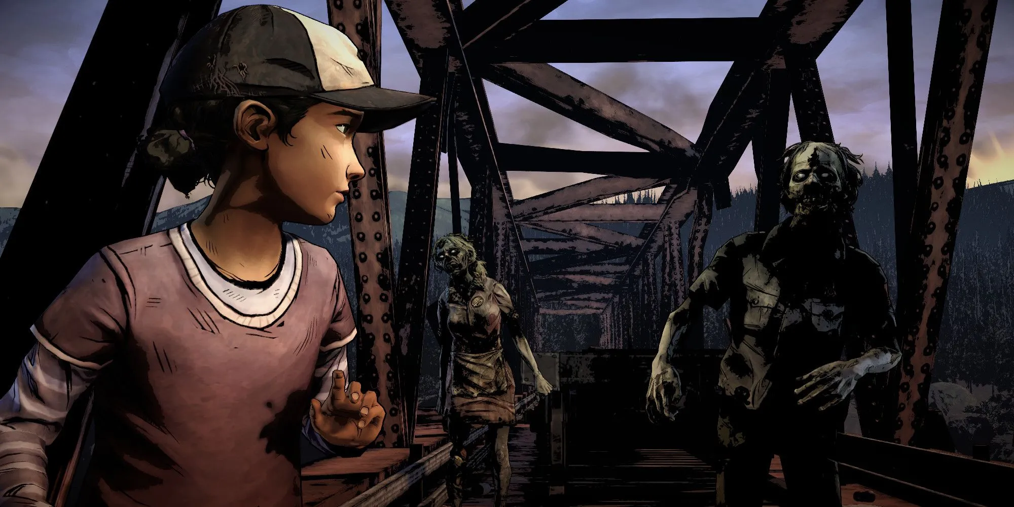 Clementine, nhân vật chính của The Walking Dead Telltale, đối đầu với xác sống, biểu tượng của sự sinh tồn và trưởng thành trong game phiêu lưu