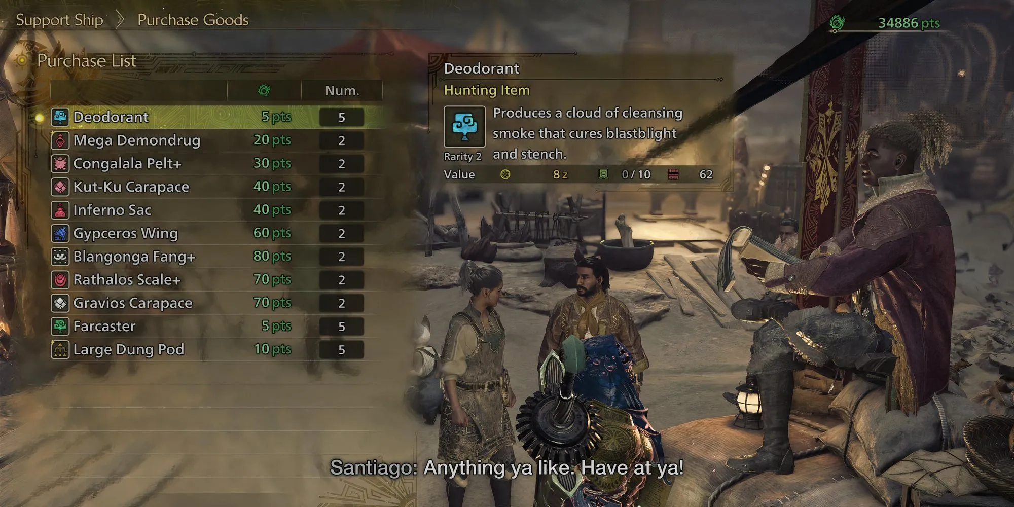 Cửa hàng trên Tàu Hỗ Trợ trong Monster Hunter Wilds