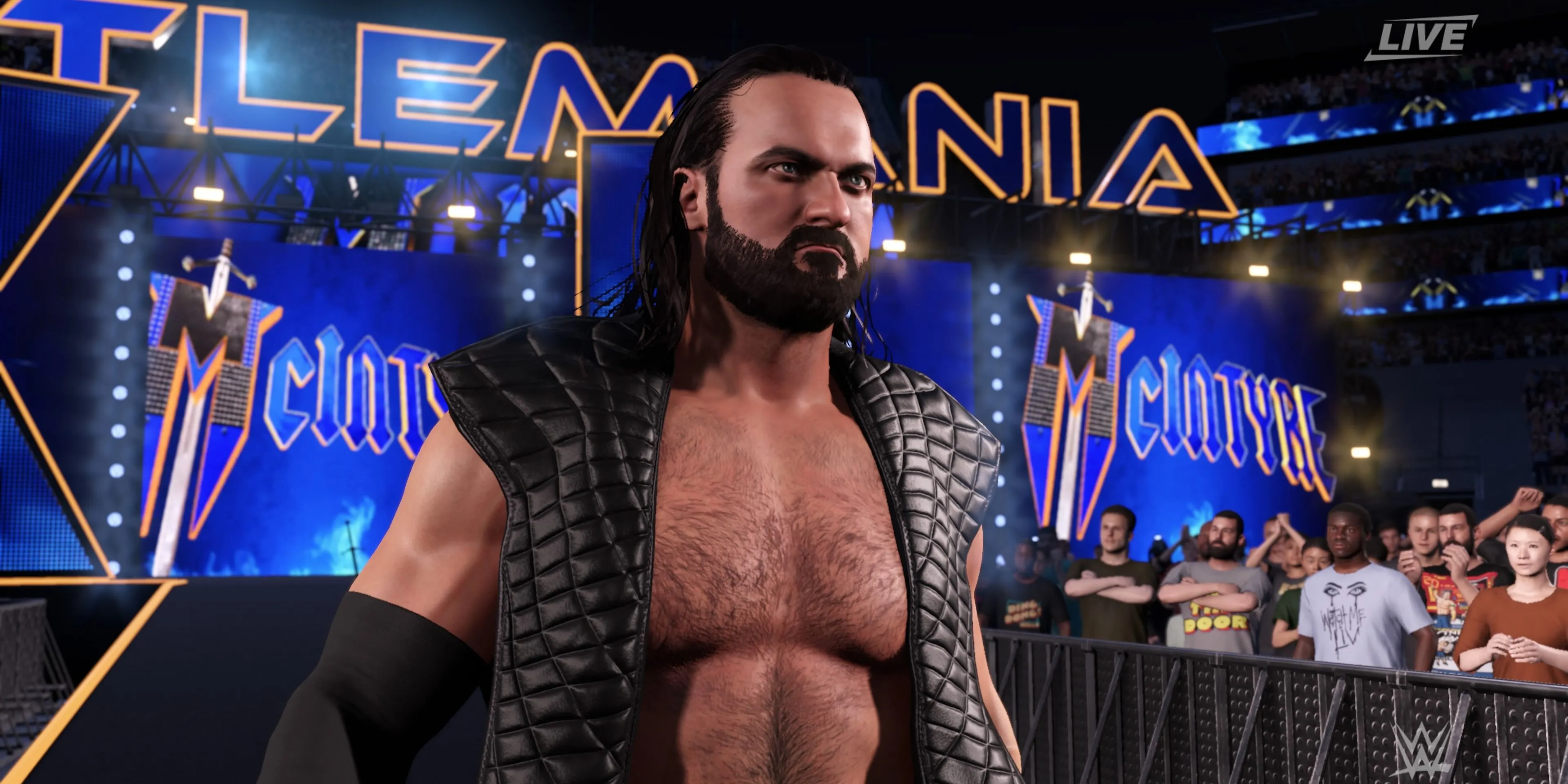 Drew McIntyre oai phong trên sàn đấu WWE 2K25, tái hiện màn ra mắt ấn tượng