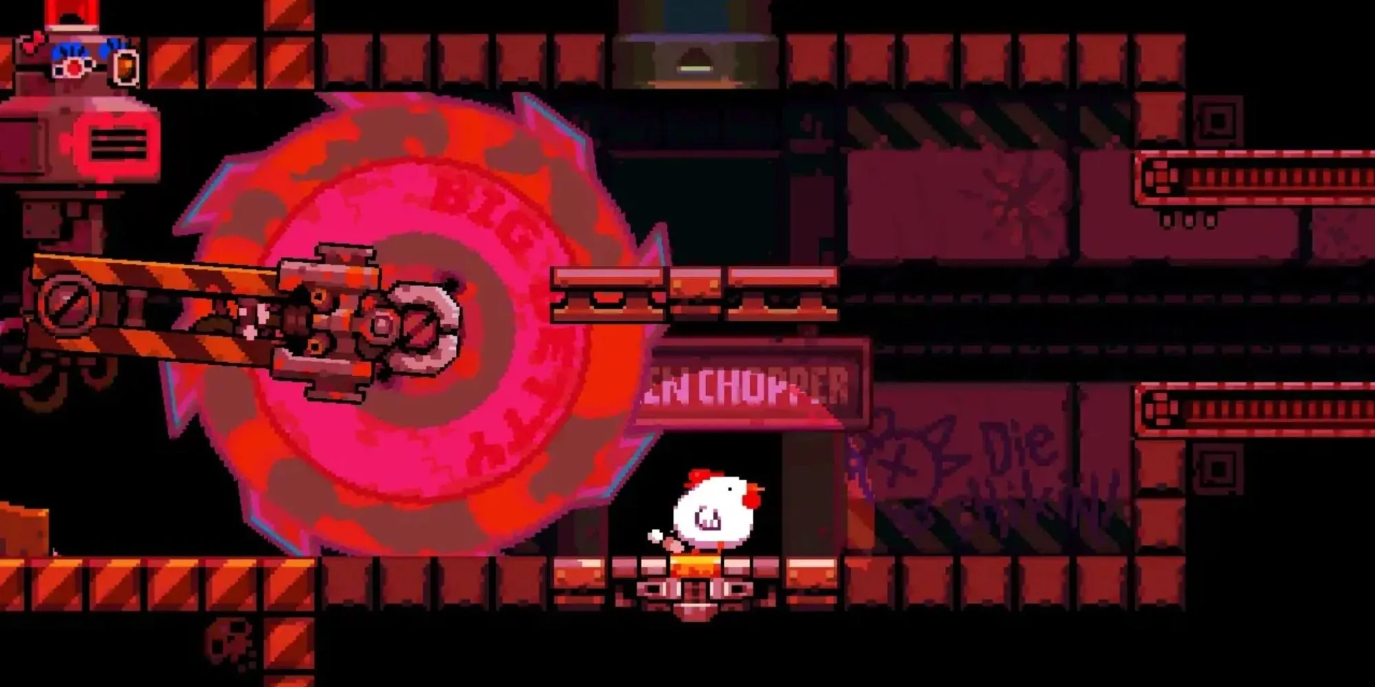 Gà đẻ bom để di chuyển và vượt chướng ngại vật trong game Bomb Chicken.