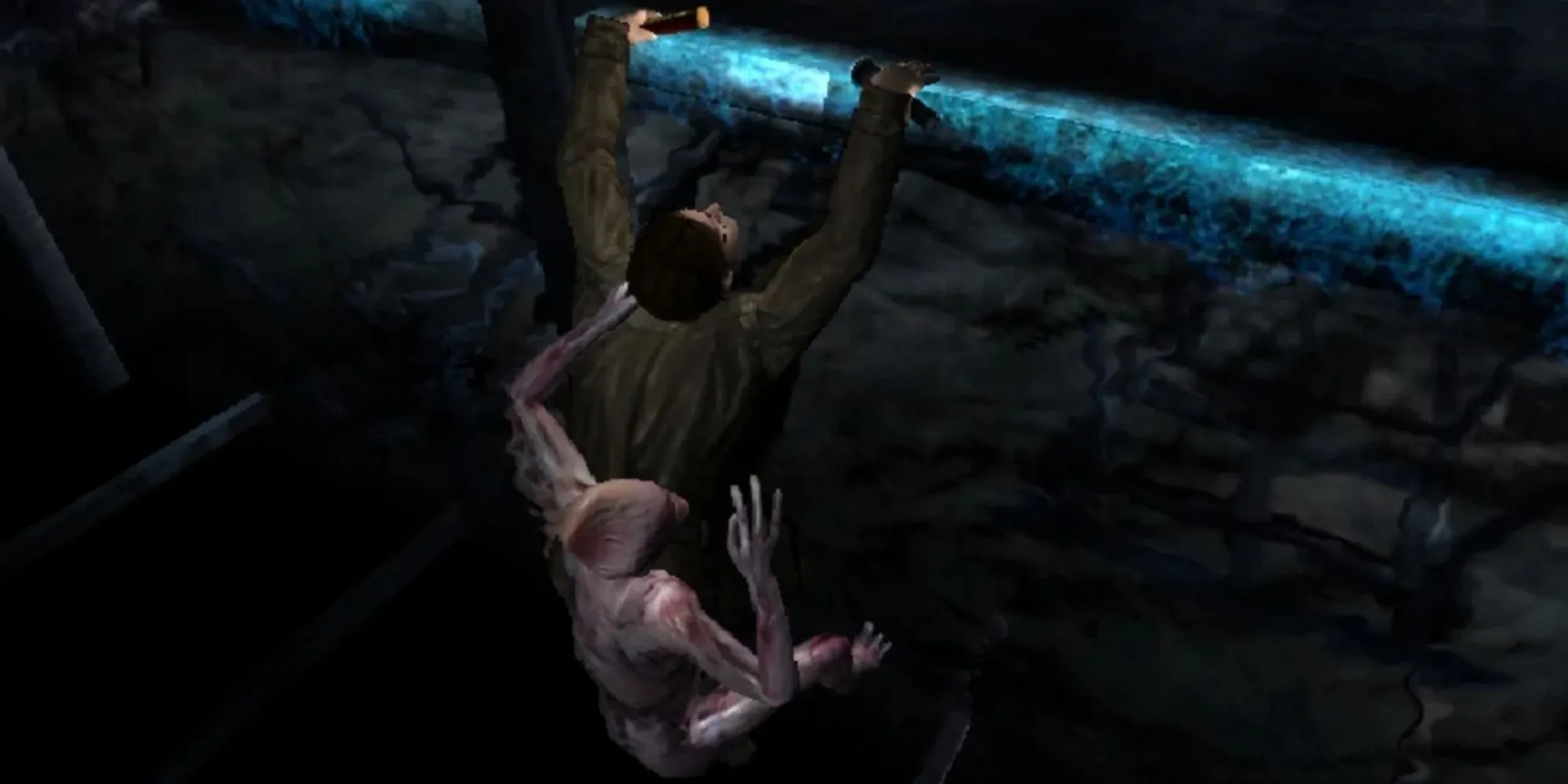 Harry Mason nhìn một sinh vật băng giá trong Silent Hill Shattered Memories