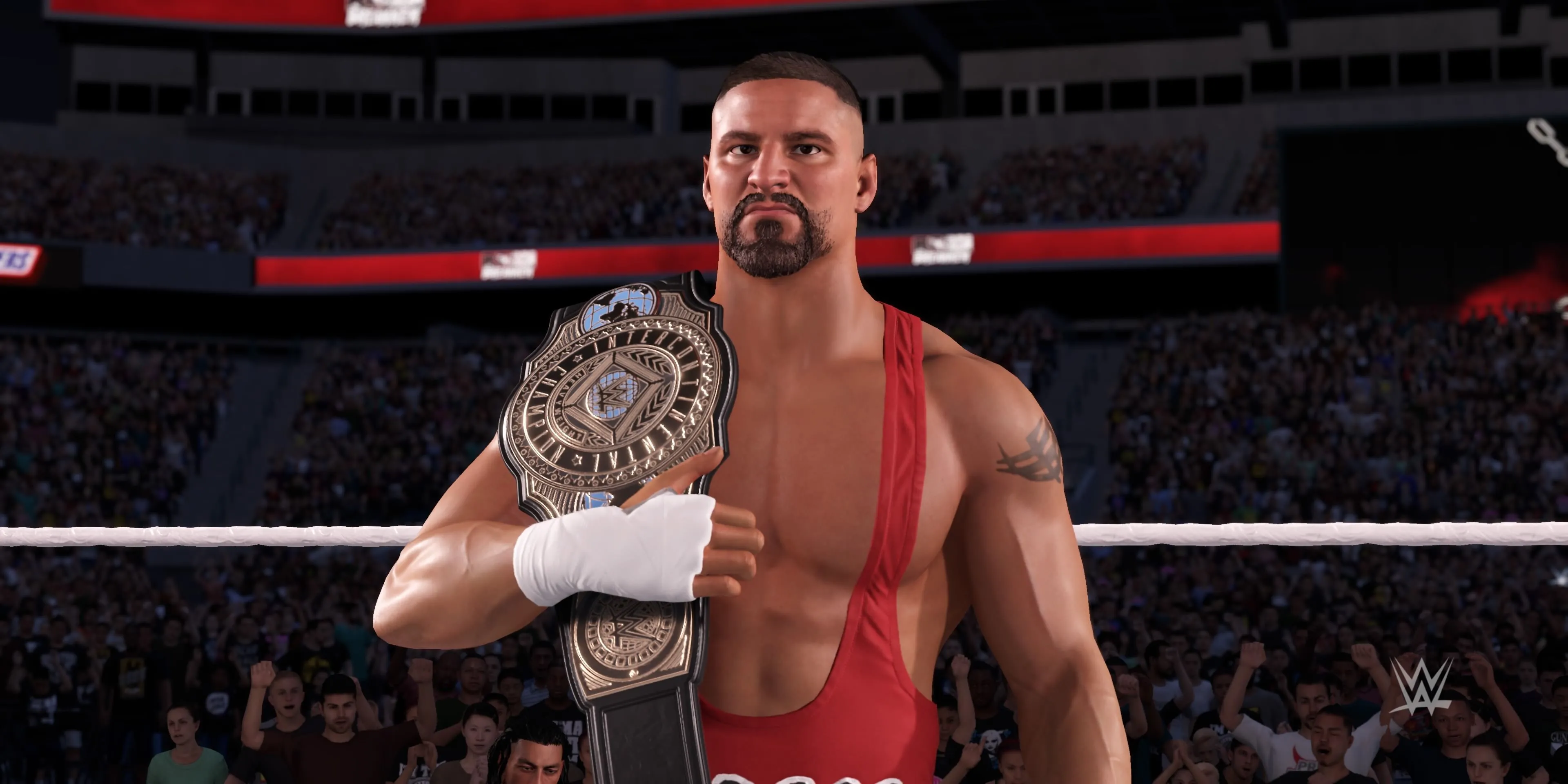 Hình ảnh Bron Breakker trong game WWE 2K25 với vẻ ngoài mạnh mẽ, sẵn sàng thi đấu