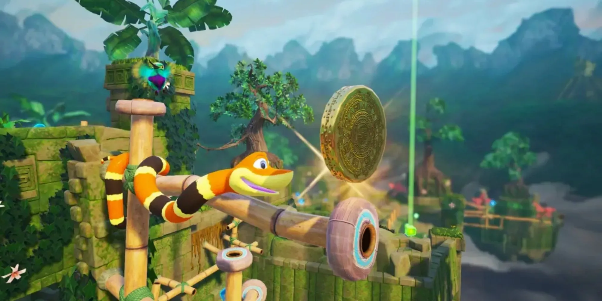 Lối chơi điều khiển rắn trườn và bám để vượt qua chướng ngại vật trong game Snake Pass.