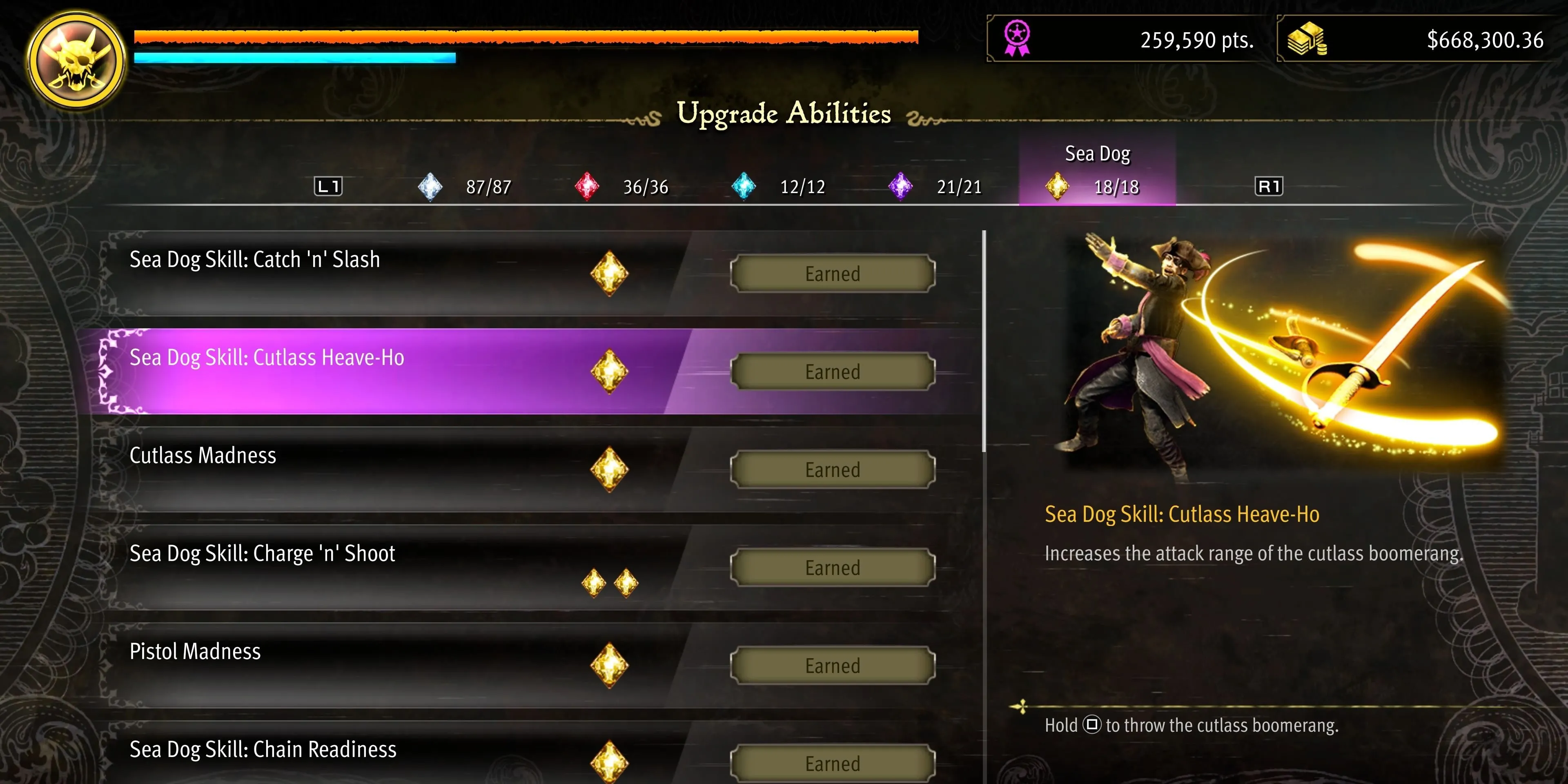 Majima phóng dao găm với kỹ năng Cutlass Heave-Ho trong Like a Dragon: Pirate Yakuza