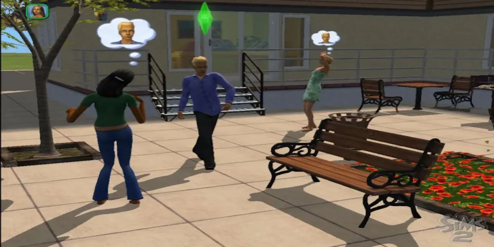 Một Sim đang thực hiện các hoạt động hàng ngày trong The Sims 2