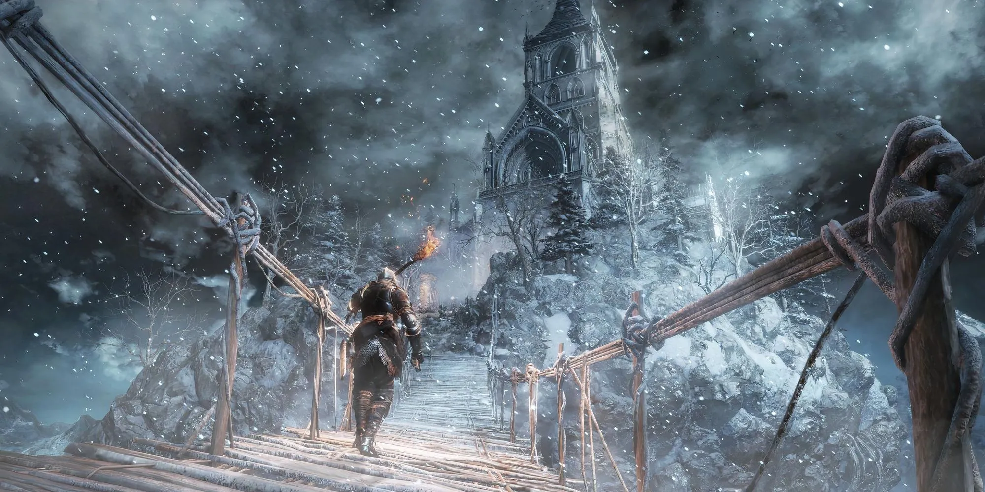 Nhân vật bị bao phủ bởi băng giá, thể hiện hiệu ứng Bỏng Lạnh trong game Soulsborne