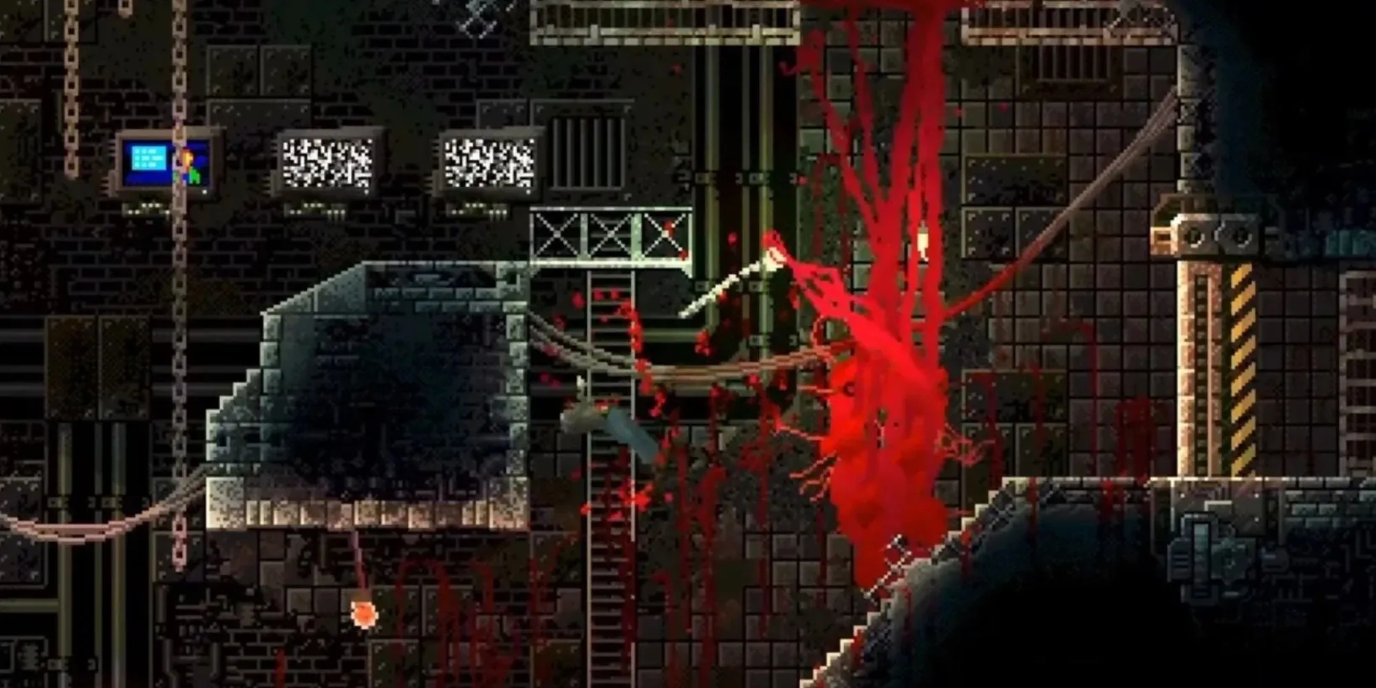 Sinh vật quái dị bám tường và trần trong game hành động platformer CARRION.