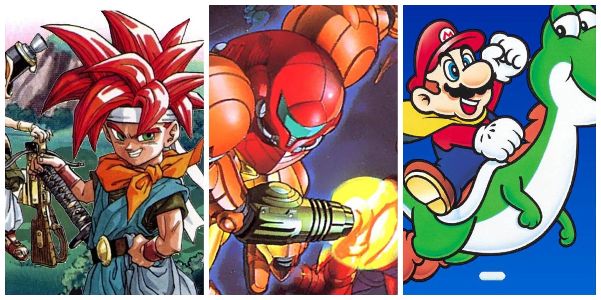 Tổng hợp các tựa game SNES nổi tiếng như Chrono Trigger, Samus và Super Mario