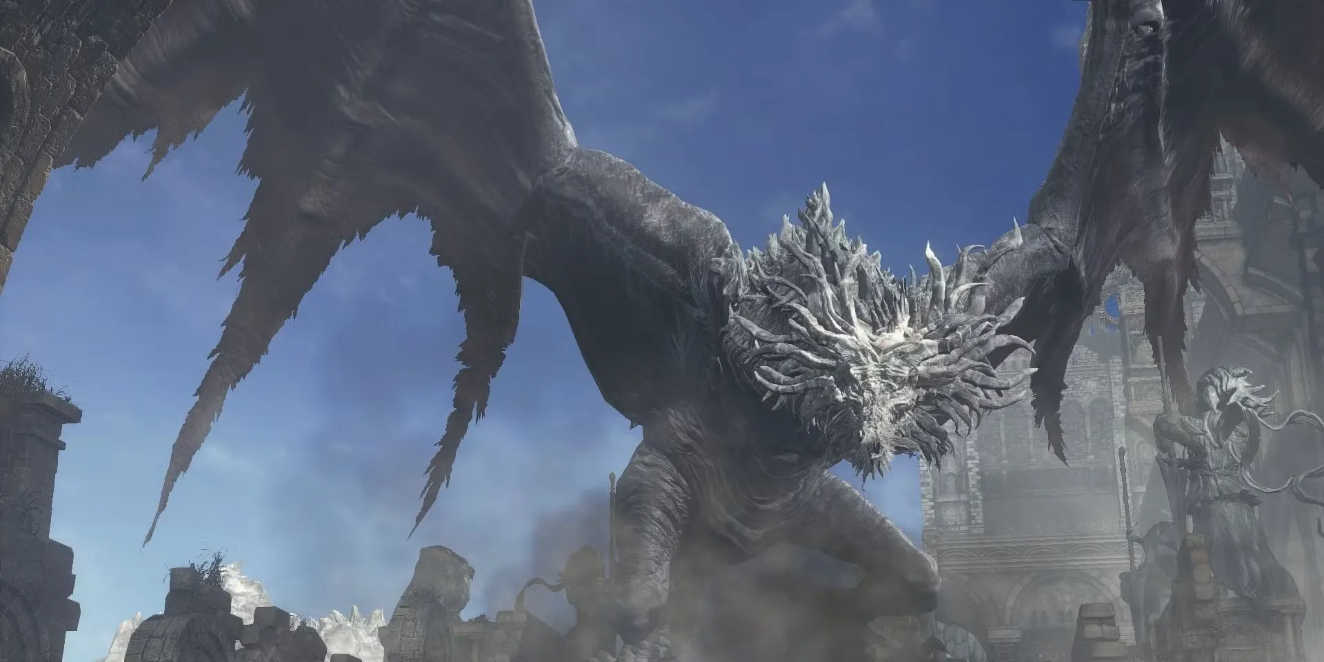 Trùm Ancient Wyvern khổng lồ trong Dark Souls 3 án ngữ con đường