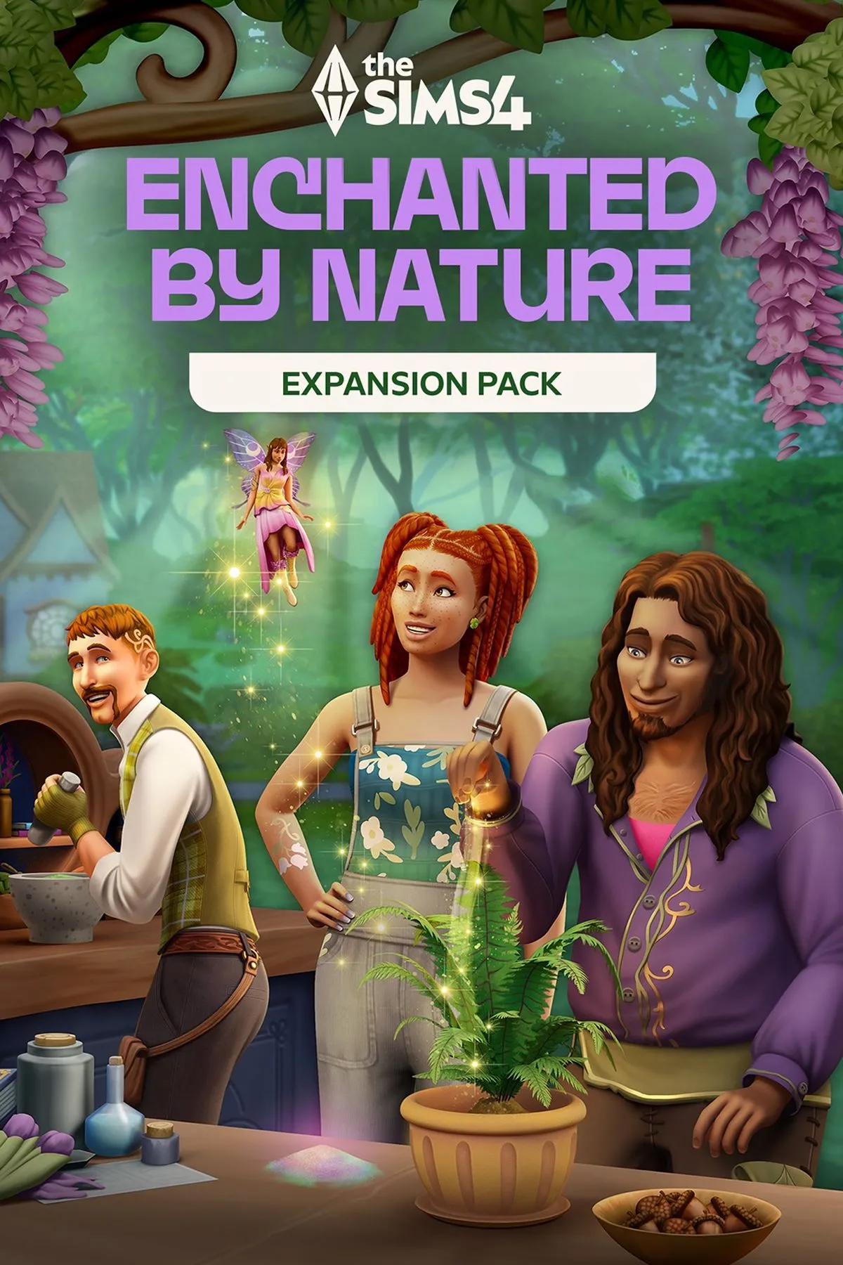 Bìa minh họa bản mở rộng The Sims 4: Enchanted by Nature với những sinh vật thần tiên và thảo dược diệu kỳ