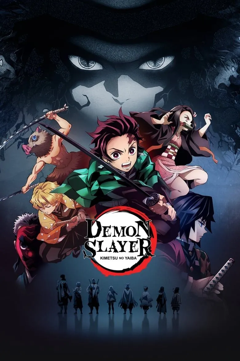 Cảnh phim Demon Slayer với các nhân vật chính và hiệu ứng rực rỡ