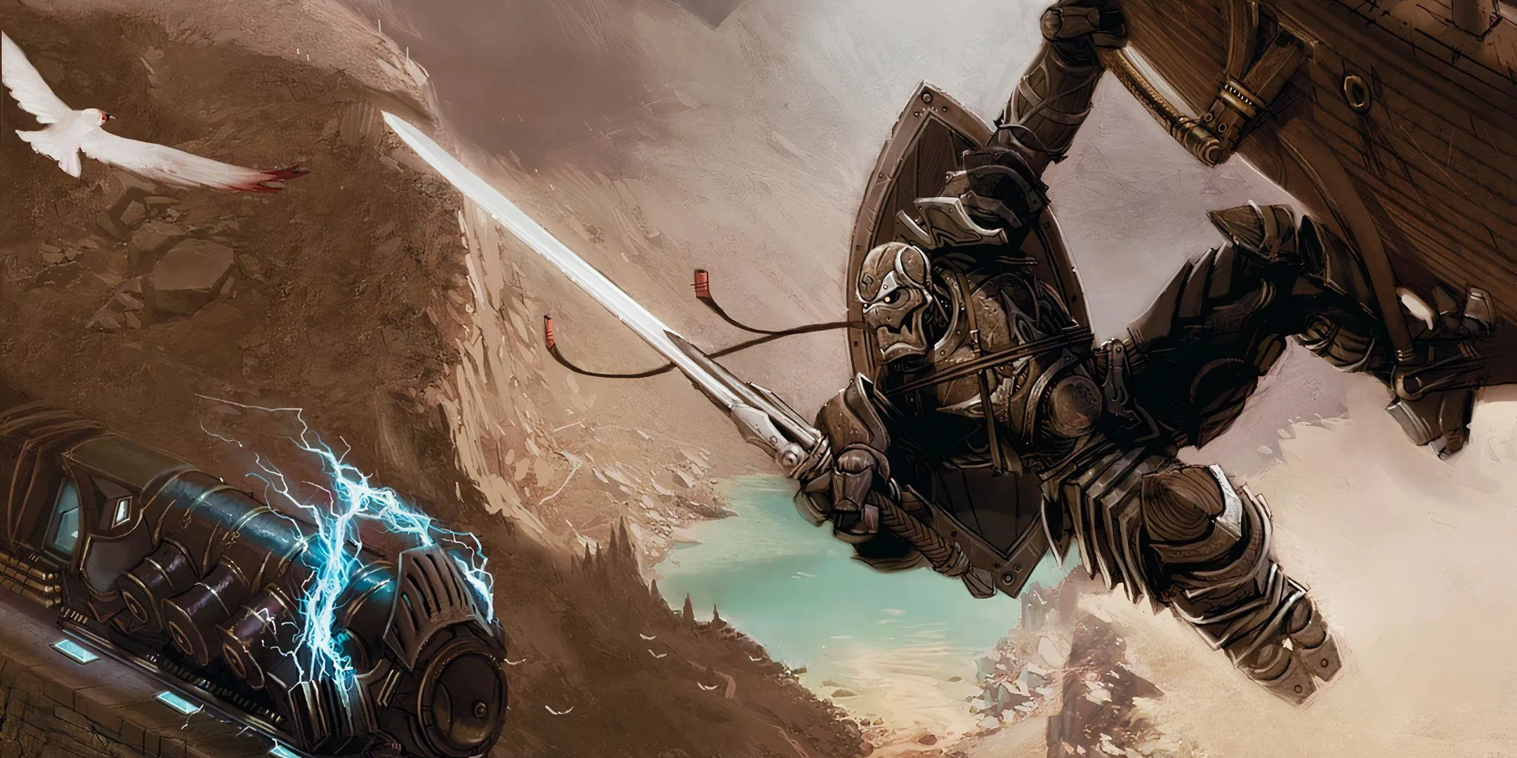Chiến binh Warforged tấn công đoàn tàu ở Eberron, hình ảnh liên quan đến Feat Crusher trong Dungeons & Dragons