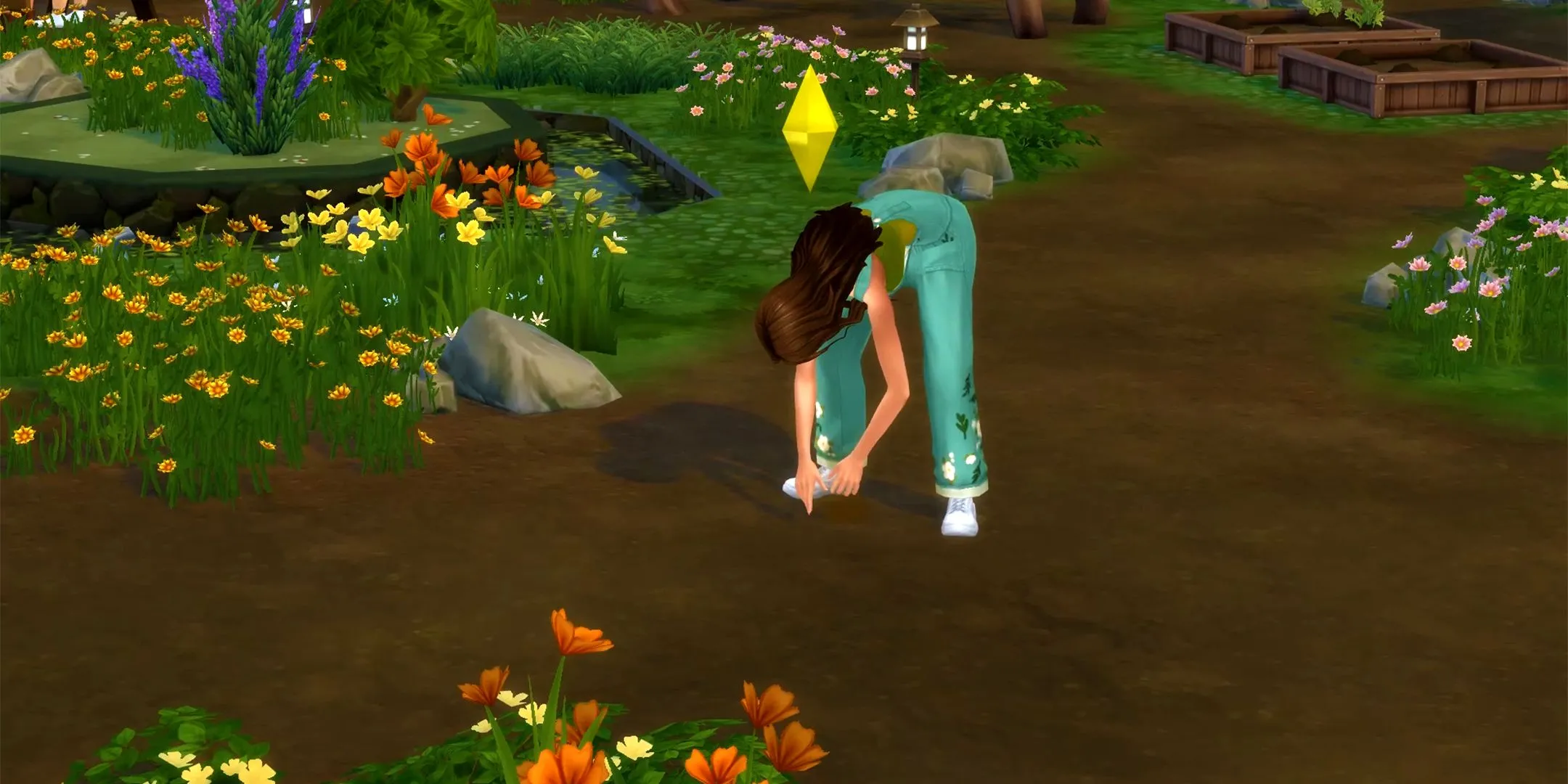 Một Sim đang hoàn thành mục tiêu trong ước vọng Nature Nomad tại The Sims 4