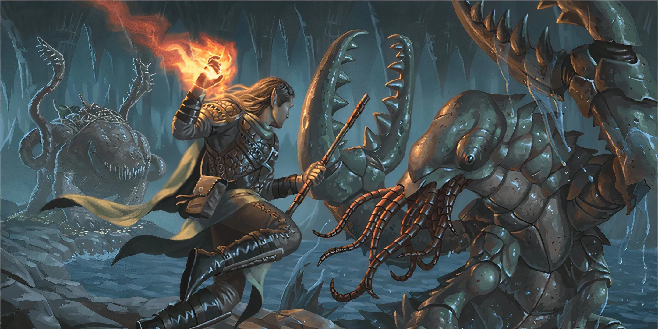 Nhân vật chiến đấu với quái vật trong hầm ngục D&D, minh họa cho Feat Savage Attacker