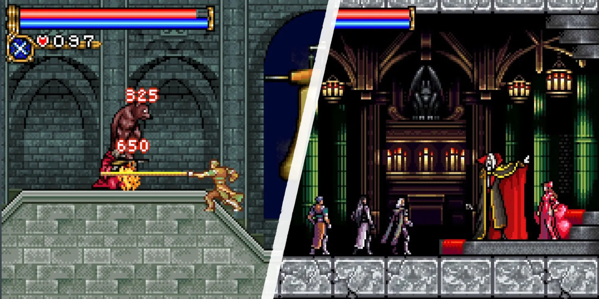 Nhân vật Nathan đối đầu với Dracula và các quái vật khác trong Castlevania: Circle of the Moon.